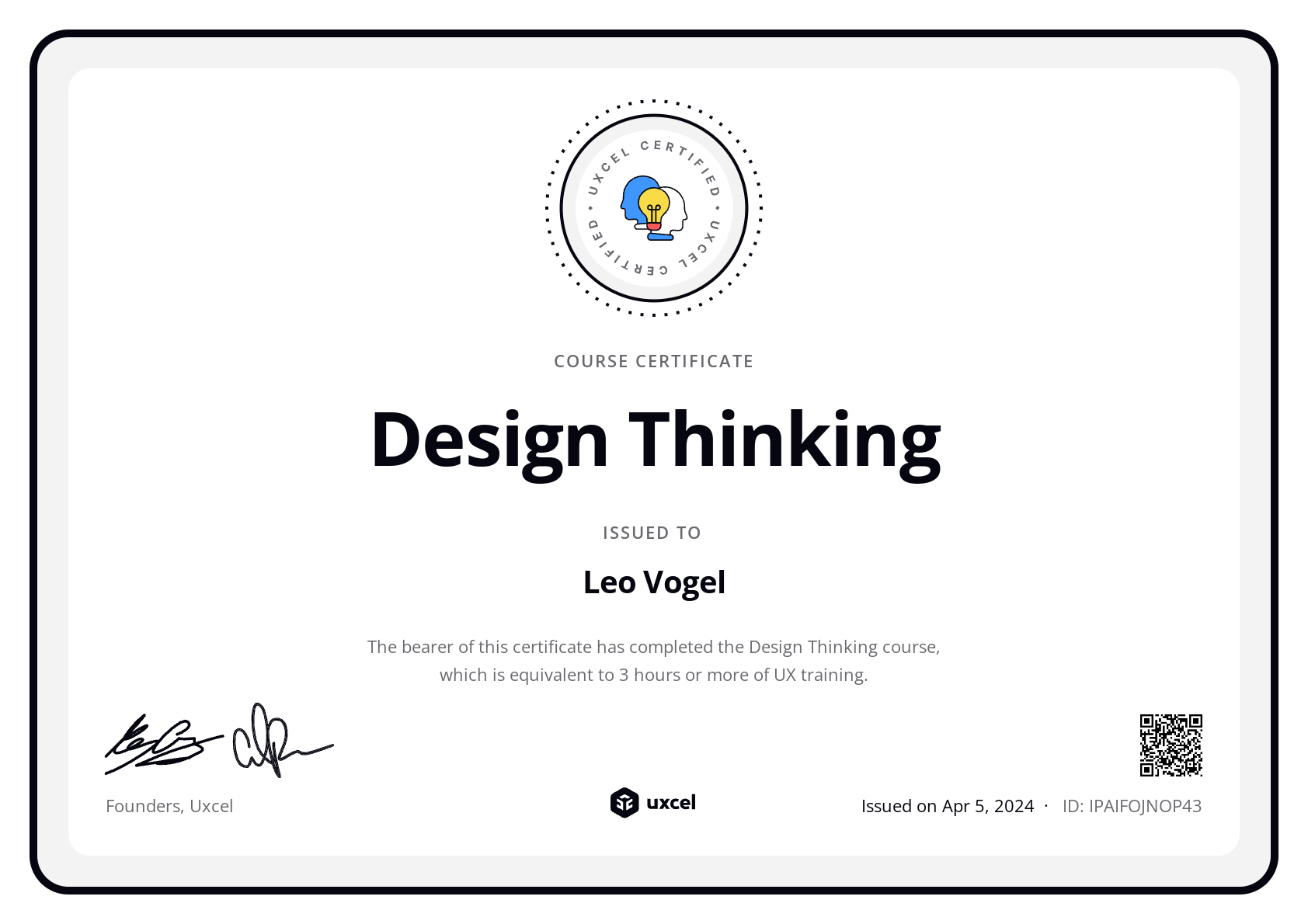 Leo Vogel's certificate